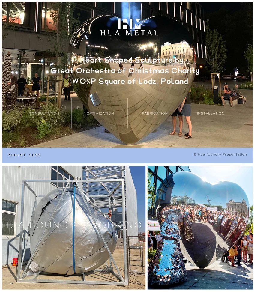 Mirror stainless steel heart shaped sculpture